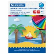 Цветная бумага А4 2-сторонняя мелованная, 16 л., 16 цветов, на скобе, BRAUBERG, 200х280 мм, «Кораблик», 111327