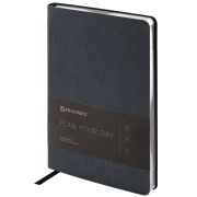 Ежедневник недатированный А5 138х213 мм BRAUBERG «Metallic», под кожу, 136 л., гибкий, черный, 113374