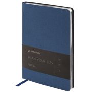 Ежедневник недатированный А5 138х213 мм BRAUBERG «Metallic», под кожу, 136 л., гибкий, синий, 113376