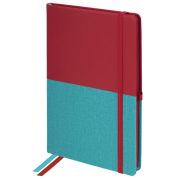 Блокнот А5 (148х218 мм), BRAUBERG «DUO», под кожу с резинкой 80 л., клетка, красный/бирюзовый, 113431
