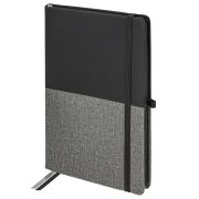 Блокнот А5 (148х218 мм), BRAUBERG «DUO», под кожу с резинкой, 80 л., клетка, черный/серый, 113433