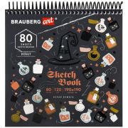 Скетчбук, белая бумага 120 г/м2, 190х190 мм, 80 л., гребень, жёсткая подложка, BRAUBERG ART DEBUT, «Magic», 115067