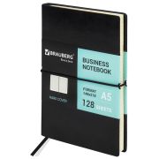 Блокнот А5 (148х218 мм), BRAUBERG «Black Jack», 128 л., гладкий кожзам, резинка, клетка, черный, 125240