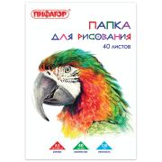 Папка для рисования БОЛЬШОГО ФОРМАТА А3, 40 л., 120 г/м2, ПИФАГОР, 297х420 мм, «Попугай», 129219