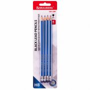 Набор карандашей чернографитных BRAUBERG «GX-100» 4 шт., HB, с ластиком, корпус синий, 181721