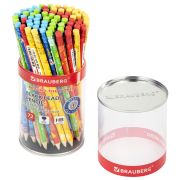 Карандаш чернографитный BRAUBERG «AROUND THE WORLD», 1 шт., HB, с ластиком, корпус ассорти, 181747