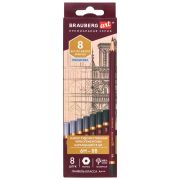 Карандаши чернографитные профессиональные 6H-8B НАБОР 8 штук, BRAUBERG ART «PREMIERE», 181892