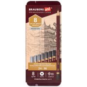 Карандаши чернографитные художественные 2H-8B, НАБОР 8 шт., В ПЕНАЛЕ, BRAUBERG ART «PREMIERE», 181894