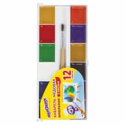 Краски акварельные ЮНЛАНДИЯ «ШКОЛЬНЫЕ», 12 цветов, медовые, увеличенный объем кювет, С КИСТЬЮ, пластиковая коробка, 191527