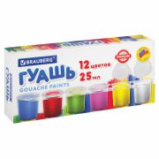 Гуашь BRAUBERG «PREMIUM», 12 цветов по 25 мл, 191700