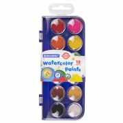 Краски акварельные BRAUBERG «PREMIUM» 12 цветов, круглые кюветы 28 мм, пенал, 191743