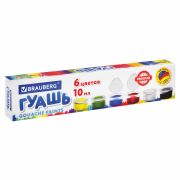 Гуашь BRAUBERG «PREMIUM», 6 цветов по 10 мл, 191906