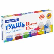 Гуашь BRAUBERG «PREMIUM», 12 цветов по 10 мл, 191907