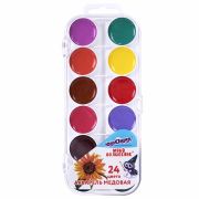 Краски акварельные ЮНЛАНДИЯ «ЮНЫЙ ВОЛШЕБНИК», медовые, 24 цвета, круглые кюветы, пластик, 192359