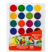 Краски акварельные BRAUBERG «МАГИЯ ЦВЕТА NEW», медовые, 24 цвета, круглые кюветы, пластиковый пенал, 192365