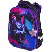 Ранец BRAUBERG PREMIUM, 2 отделения, с брелком, «Neon cat», 38х29х16 см, 271352