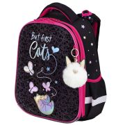 Ранец BRAUBERG LUMINOUS, 2 отделения, с брелоком, «Cats first», СВЕТЯЩИЙСЯ РИСУНОК, 38х29х16 см, 271367