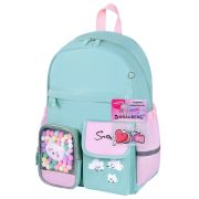 Рюкзак BRAUBERG PASTEL с термонашивками в комплекте, «Funny clouds», мятный, 40х29х14 см, 271421