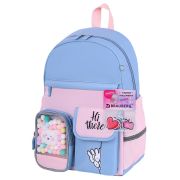 Рюкзак BRAUBERG PASTEL с термонашивками в комплекте, «Friendly bunnies», голубой, 40х29х14 см, 271423