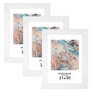 Рамка 21х30 см небьющаяся, КОМПЛЕКТ 3 шт., багет 29 мм, МДФ, BRAUBERG «Basic», белая, 391260