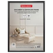 Рамка 21х30 см черная, пластик, багет 8 мм, BRAUBERG «Slim», плотный задник с ножкой, акриловый экран, 391317