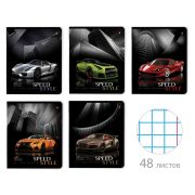 Тетрадь А5 48л. АЛЬТ скоба, клетка, глянцевый лак, «Машина. Жажда скорости» (5 видов), 7-48-432