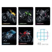 Тетрадь А5 48 л. АЛЬТ скоба, клетка, глянцевый лак, «Спортивные мотоциклы» (5 видов), 7-48-844