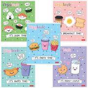 Тетрадь А5, 48 л., HATBER, скоба, клетка, обложка картон, «Пришла еда» (микс в спайке), 068336, 48Т5лВ1