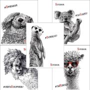 Тетрадь А5, 48 л., ПЗБМ, скоба, клетка, Soft Touch, выборочный лак, «Черно-белые звери» (5 видов), 027941