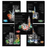 Тетрадь А5, 48 л., BRAUBERG, скоба, клетка, глянцевый лак, «Города» (микс в спайке), 404346