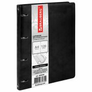 Тетрадь на кольцах БОЛЬШАЯ А4 (240х310 мм), 120 листов, под кожу, клетка, BRAUBERG «Main», черный, 404509