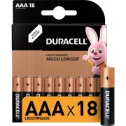 Батарейки КОМПЛЕКТ 18 шт., DURACELL Basic ОРИГИНАЛ, AAA (LR03, 24А), алкалиновые, мизинчиковые, 81483686