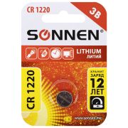 Батарейка литиевая SONNEN Lithium CR1220 «таблетка, дисковая, кнопочная» 1 шт., блистер, 455597
