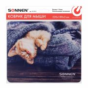 Коврик для мыши SONNEN «KITTEN», резина + ткань, 220х180х3 мм, 513313