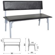 Банкетка со спинкой «Астрид», 1200х450х800 мм, серый каркас, кожзам черный
