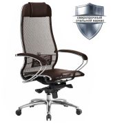 Кресло офисное МЕТТА «SAMURAI» S-1, сверхпрочная ткань-сетка, темно-коричневое