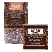 Шоколад порционный высшего качества WELDAY (ВЭЛДЭЙ) «Молочный 27%», 800 г (160 плиток по 5 г), пакет, 622406
