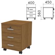 Тумба подкатная «Канц», 400х450х560 мм, 3 ящика, замок, цвет орех пирамидальный, ТК29.9