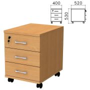 Тумба подкатная «Монолит», 400х520х530 мм, 3 ящика, замок, цвет бук бавария, ТМ25.1