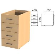 Тумба (каркас БЕЗ КРЫШКИ) приставная «Монолит», 400х595х728 мм, 4 ящика, бук бавария, ТМ06.1